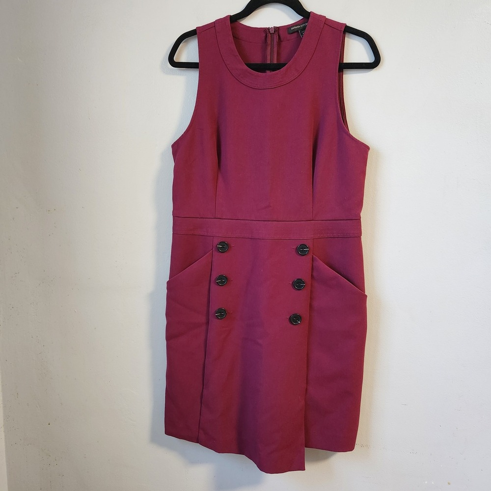 Banana Republic‎ Petite 12 Maroon Sleeveless Button Detail Career Dress